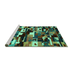 Sideview of Machine Washable Abstract Turquoise Contemporary Area Rugs, wshcon1506turq