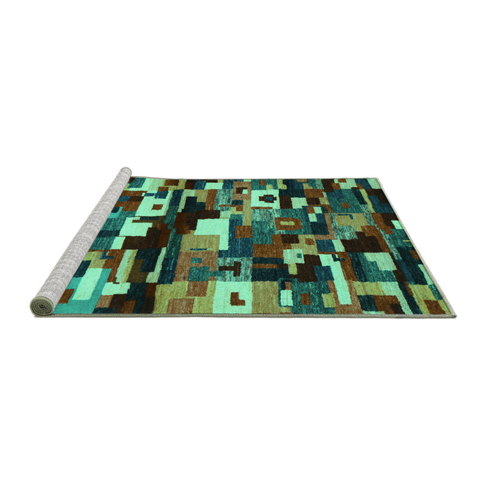 Sideview of Machine Washable Abstract Turquoise Contemporary Area Rugs, wshcon1506turq