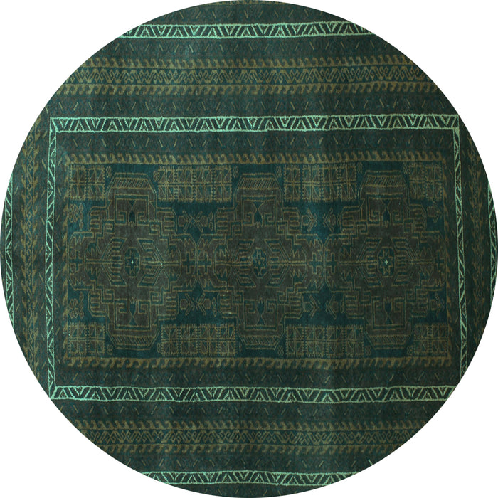 Round Abstract Turquoise Contemporary Rug, con1507turq