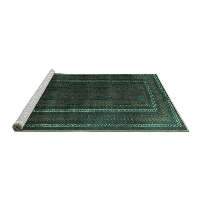 Sideview of Machine Washable Abstract Turquoise Contemporary Area Rugs, wshcon1507turq