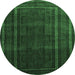 Round Machine Washable Abstract Emerald Green Contemporary Area Rugs, wshcon1507emgrn