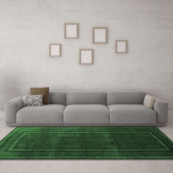Machine Washable Abstract Emerald Green Contemporary Area Rugs in a Living Room,, wshcon1507emgrn