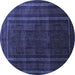 Round Abstract Blue Contemporary Rug, con1507blu