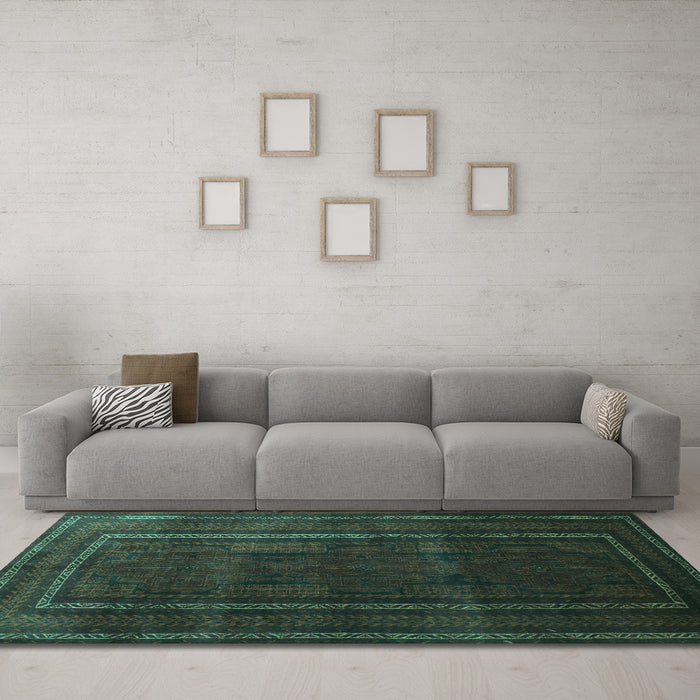 Machine Washable Abstract Turquoise Contemporary Area Rugs in a Living Room,, wshcon1507turq