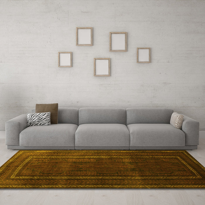 Machine Washable Abstract Yellow Contemporary Rug in a Living Room, wshcon1507yw