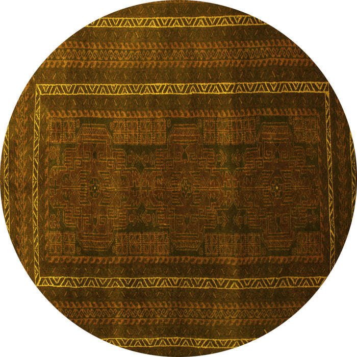 Round Machine Washable Abstract Yellow Contemporary Rug, wshcon1507yw