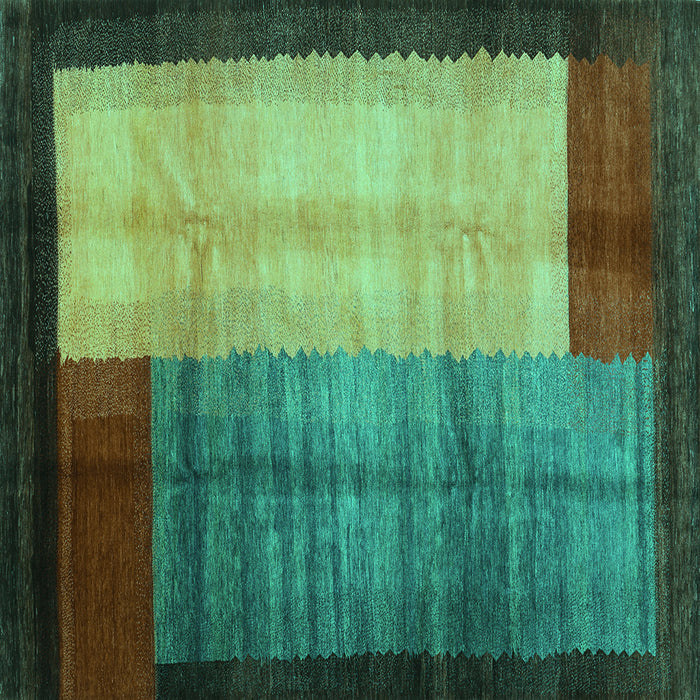 Square Machine Washable Abstract Turquoise Contemporary Area Rugs, wshcon1508turq