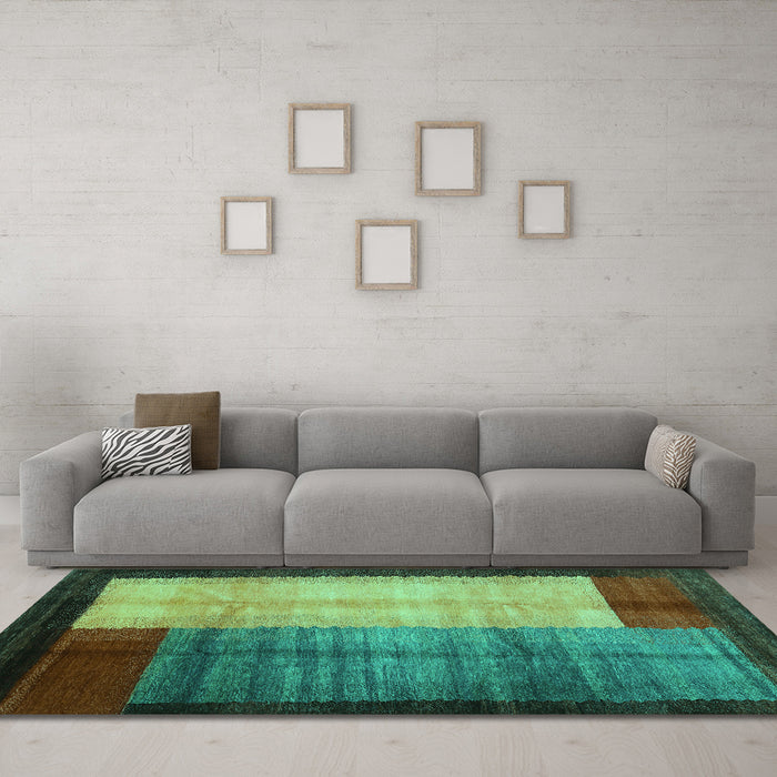 Machine Washable Abstract Turquoise Contemporary Area Rugs in a Living Room,, wshcon1508turq