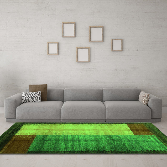 Machine Washable Abstract Green Contemporary Area Rugs in a Living Room,, wshcon1508grn