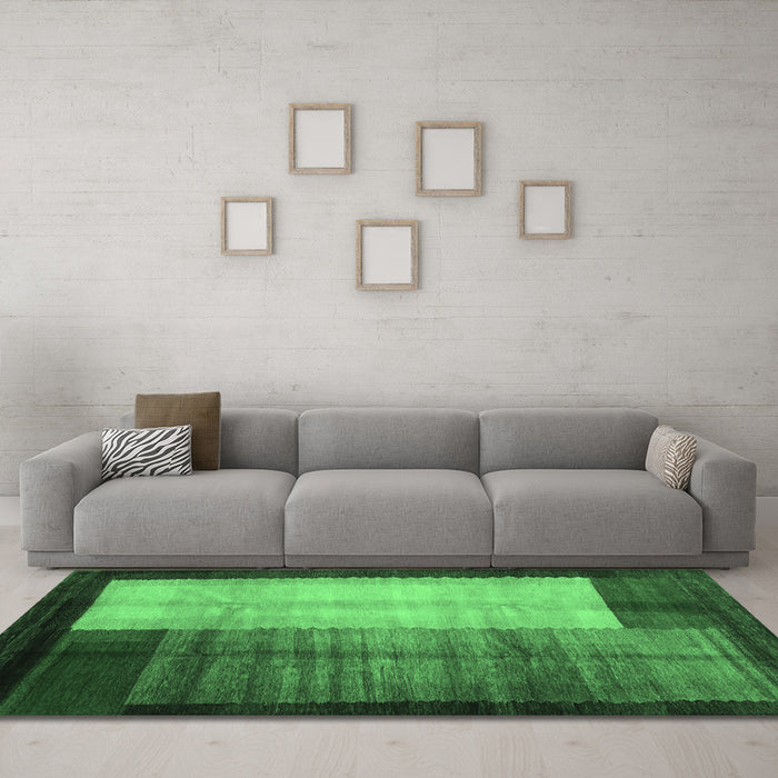 Machine Washable Abstract Emerald Green Contemporary Area Rugs in a Living Room,, wshcon1508emgrn