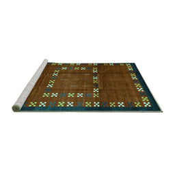 Sideview of Machine Washable Abstract Turquoise Contemporary Area Rugs, wshcon1509turq