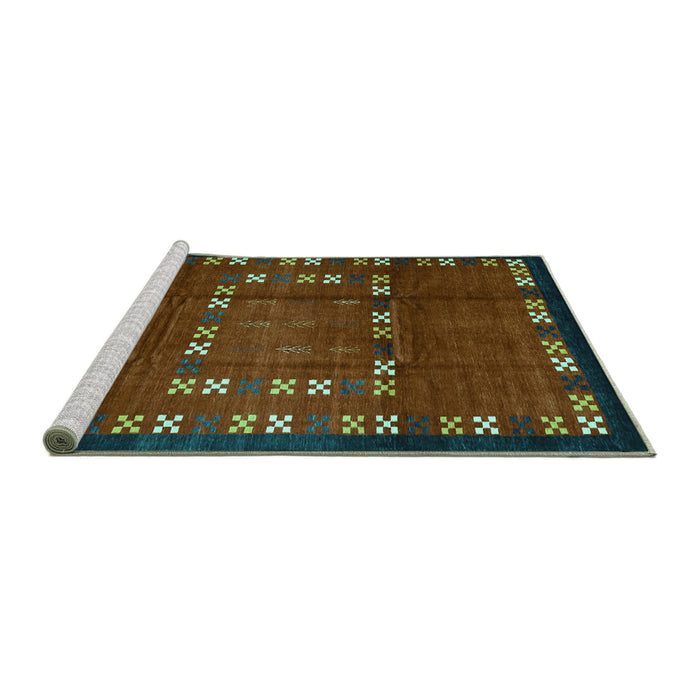 Sideview of Machine Washable Abstract Turquoise Contemporary Area Rugs, wshcon1509turq