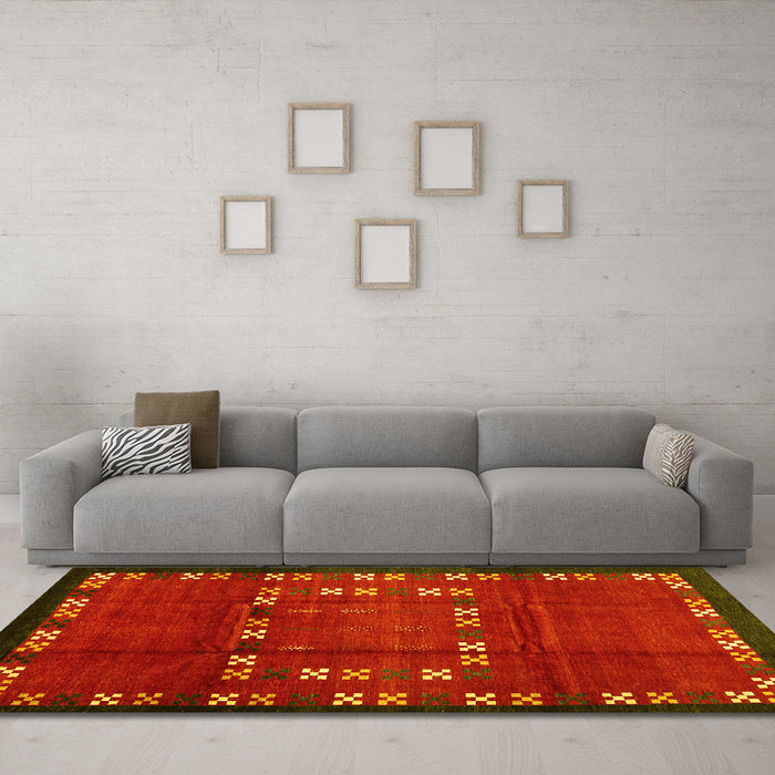 Machine Washable Abstract Yellow Contemporary Rug in a Living Room, wshcon1509yw