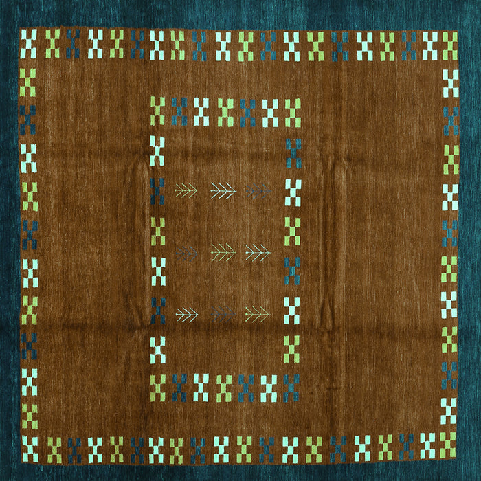 Square Machine Washable Abstract Turquoise Contemporary Area Rugs, wshcon1509turq