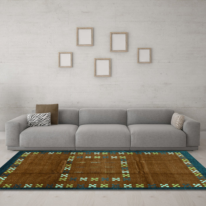 Machine Washable Abstract Turquoise Contemporary Area Rugs in a Living Room,, wshcon1509turq