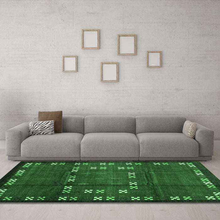 Machine Washable Abstract Emerald Green Contemporary Area Rugs in a Living Room,, wshcon1509emgrn