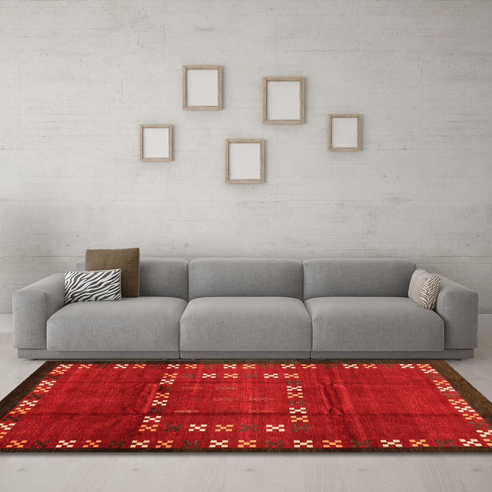 Machine Washable Abstract Orange Contemporary Area Rugs in a Living Room, wshcon1509org