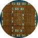 Round Machine Washable Abstract Turquoise Contemporary Area Rugs, wshcon1509turq