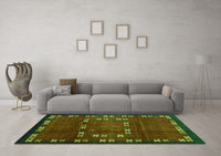 Machine Washable Abstract Green Contemporary Rug, wshcon1509grn