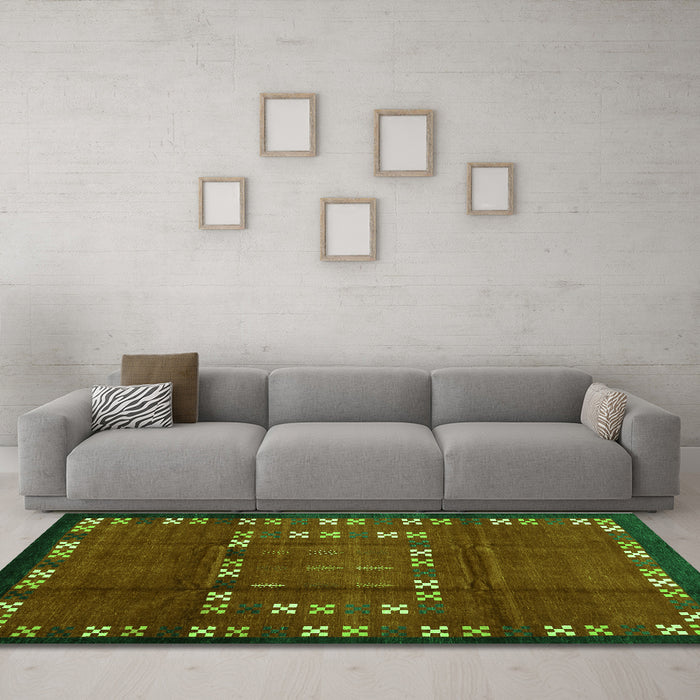 Machine Washable Abstract Green Contemporary Area Rugs in a Living Room,, wshcon1509grn