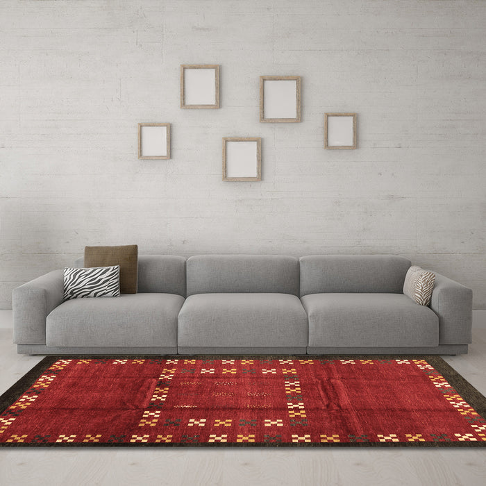 Machine Washable Abstract Brown Contemporary Rug in a Living Room,, wshcon1509brn