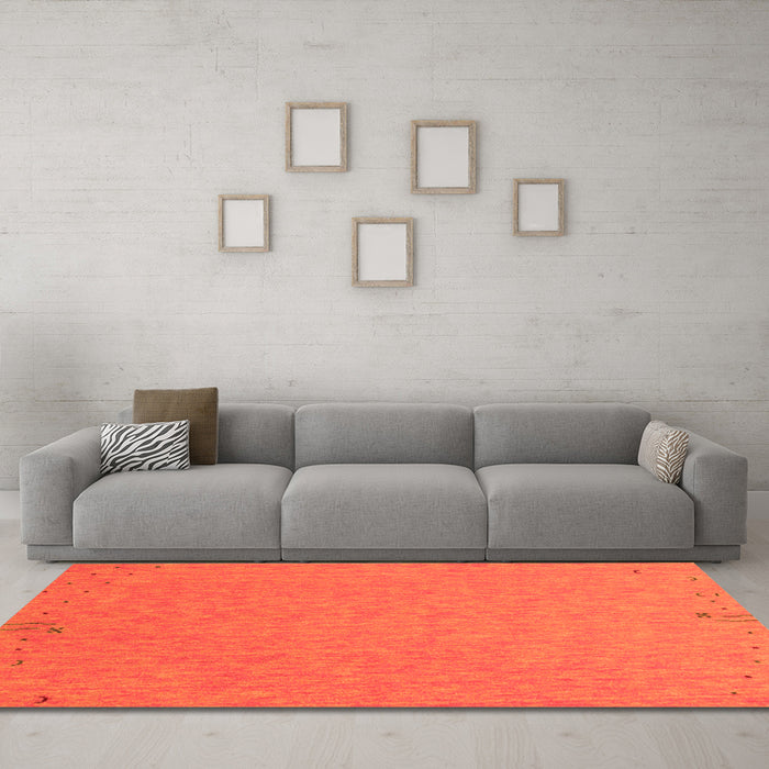 Machine Washable Abstract Orange Contemporary Area Rugs in a Living Room, wshcon150org