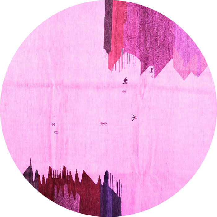 Round Machine Washable Solid Pink Modern Rug, wshcon1510pnk