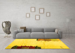 Machine Washable Solid Yellow Modern Rug in a Living Room, wshcon1510yw