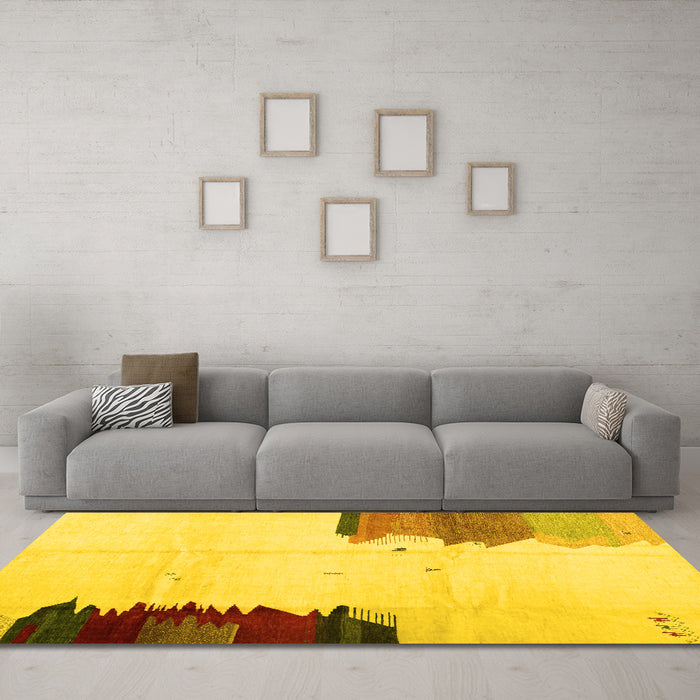 Machine Washable Solid Yellow Modern Rug in a Living Room, wshcon1510yw