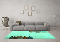 Machine Washable Solid Turquoise Modern Area Rugs in a Living Room,, wshcon1510turq