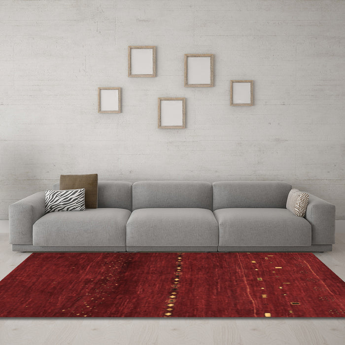 Machine Washable Abstract Brown Contemporary Rug in a Living Room,, wshcon1511brn