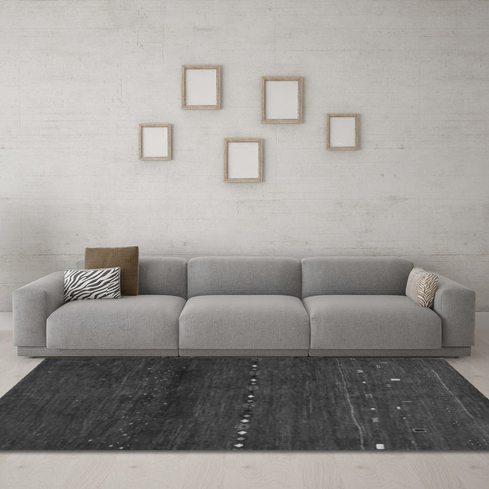 Machine Washable Abstract Gray Contemporary Rug in a Living Room,, wshcon1511gry
