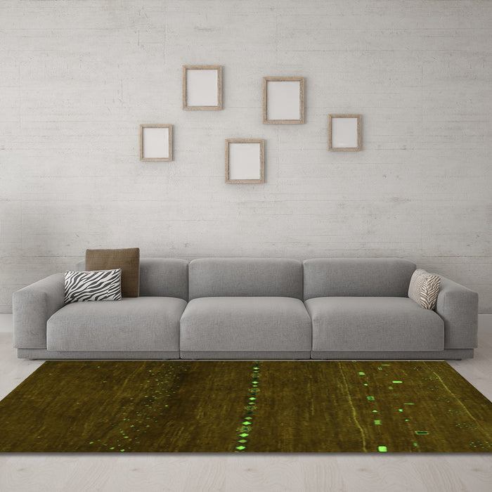Machine Washable Abstract Green Contemporary Area Rugs in a Living Room,, wshcon1511grn