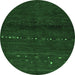 Round Machine Washable Abstract Emerald Green Contemporary Area Rugs, wshcon1511emgrn