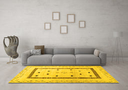Machine Washable Solid Yellow Modern Rug in a Living Room, wshcon1512yw