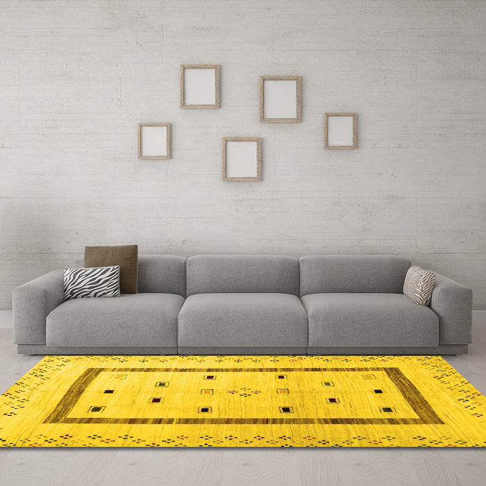 Machine Washable Solid Yellow Modern Rug in a Living Room, wshcon1512yw