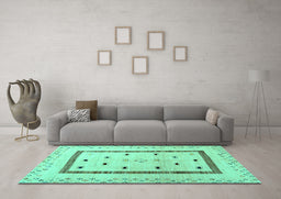 Machine Washable Solid Turquoise Modern Area Rugs in a Living Room,, wshcon1512turq