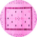 Round Machine Washable Solid Pink Modern Rug, wshcon1512pnk