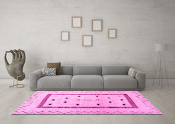 Machine Washable Solid Pink Modern Rug in a Living Room, wshcon1512pnk
