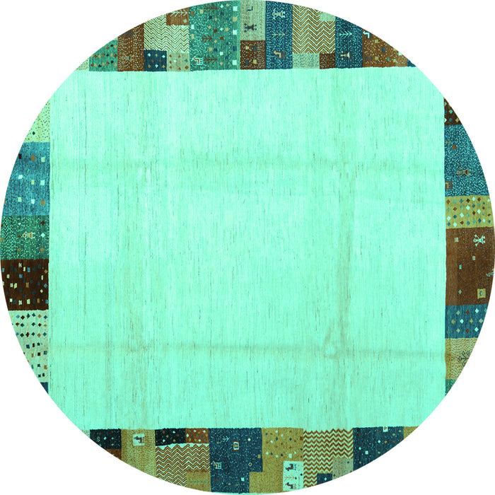Round Machine Washable Solid Turquoise Modern Area Rugs, wshcon1513turq