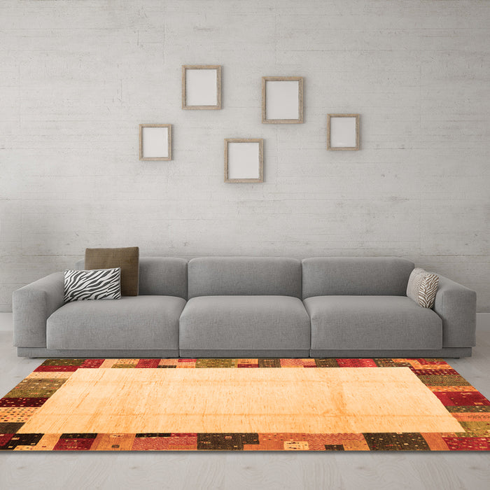 Machine Washable Solid Orange Modern Area Rugs in a Living Room, wshcon1513org