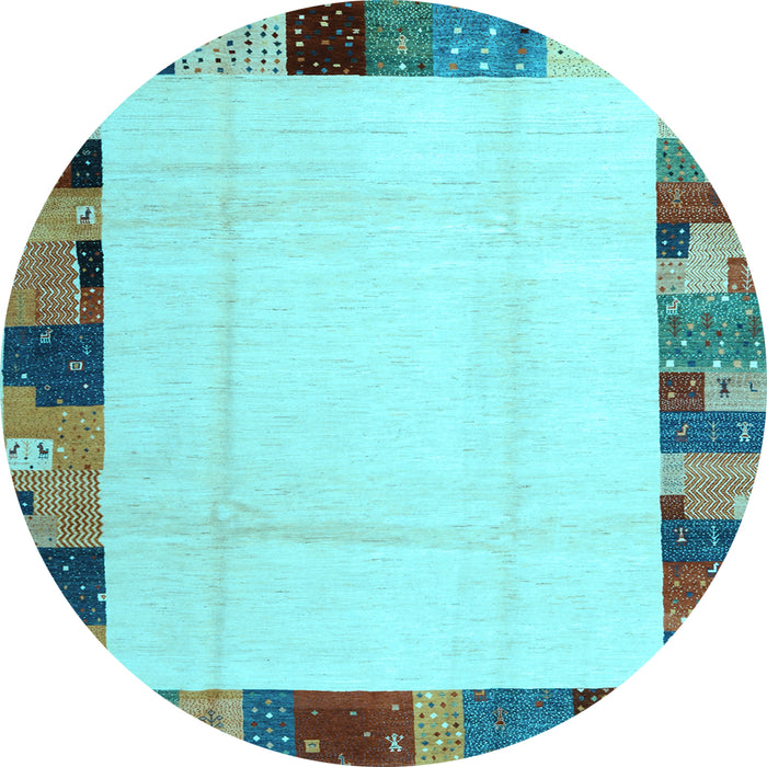 Round Machine Washable Solid Light Blue Modern Rug, wshcon1513lblu