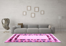 Machine Washable Solid Pink Modern Rug in a Living Room, wshcon1514pnk