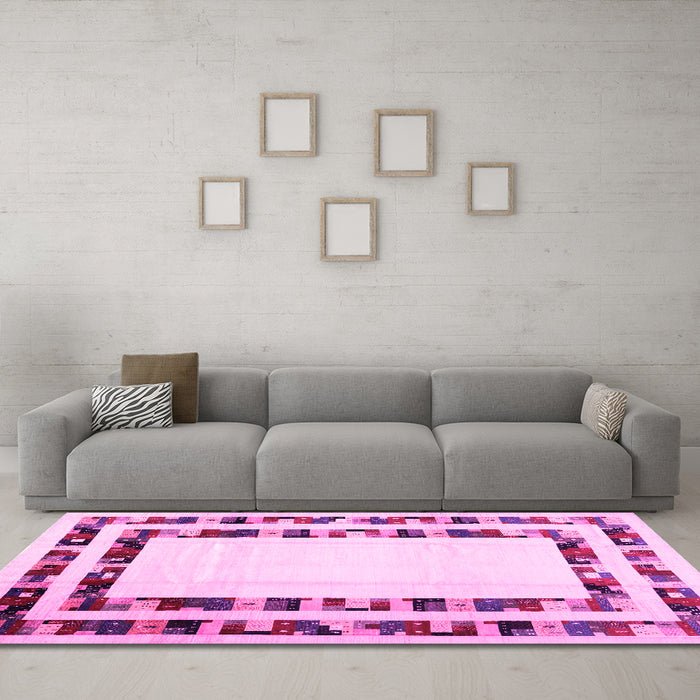 Machine Washable Solid Pink Modern Rug in a Living Room, wshcon1514pnk