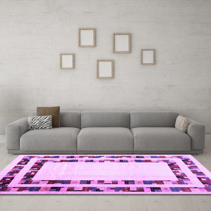 Machine Washable Solid Purple Modern Area Rugs in a Living Room, wshcon1514pur