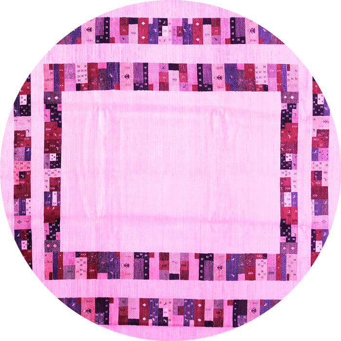 Round Machine Washable Solid Pink Modern Rug, wshcon1514pnk