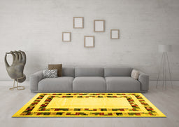 Machine Washable Solid Yellow Modern Rug in a Living Room, wshcon1514yw