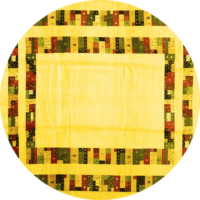 Round Machine Washable Solid Yellow Modern Rug, wshcon1514yw