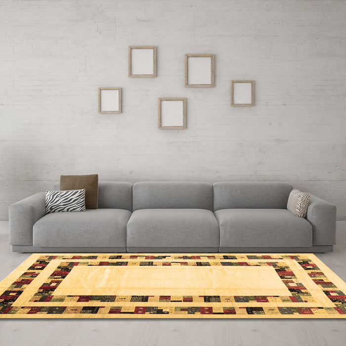 Machine Washable Solid Brown Modern Rug in a Living Room,, wshcon1514brn