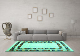 Machine Washable Solid Turquoise Modern Area Rugs in a Living Room,, wshcon1514turq